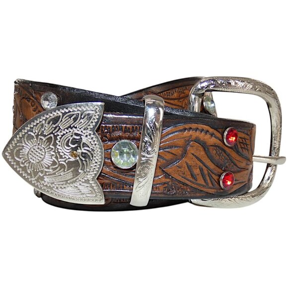USA Handmade Western Leather Belt Rhinestone Cowgirlcore Rodeo Glam y2k - Picture 8 of 12